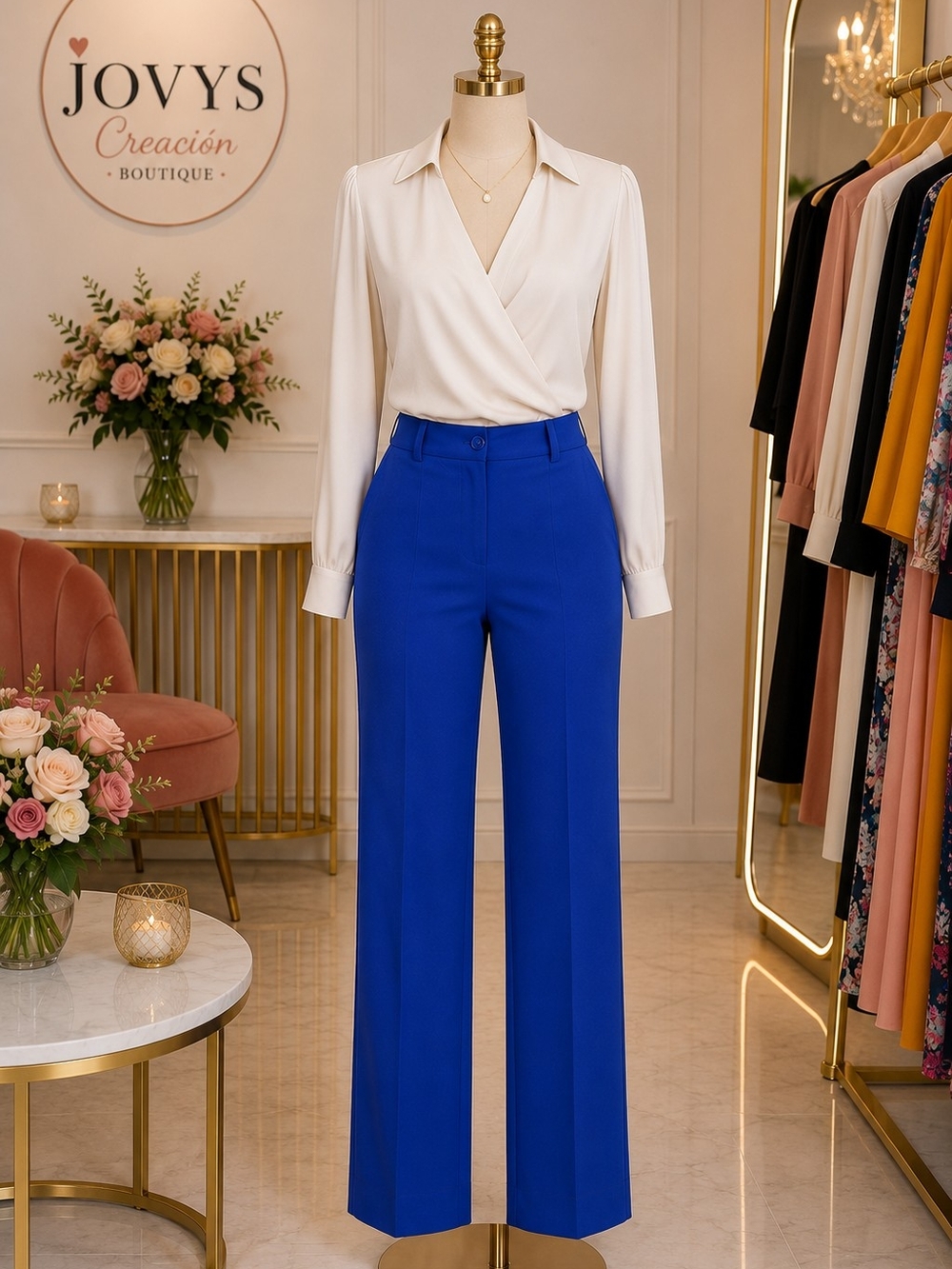 Royal Blue Wide-Leg Dress Pants